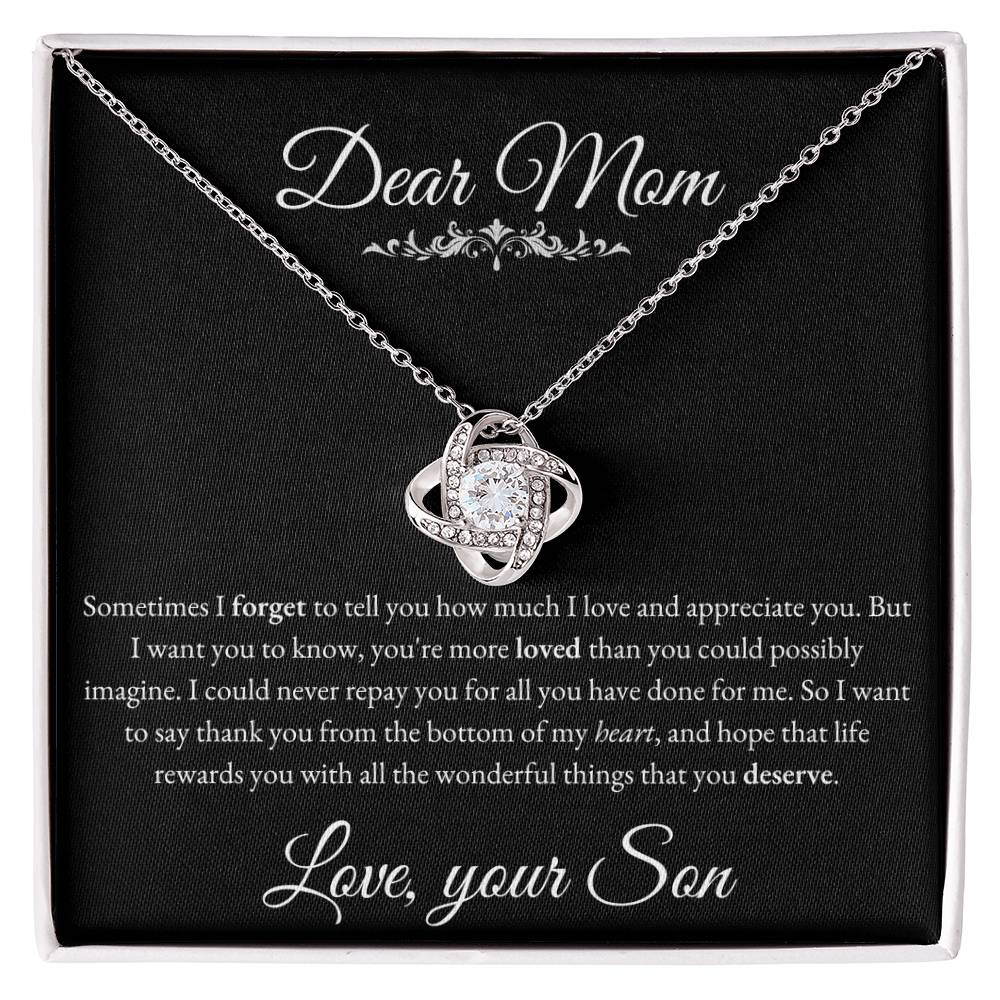 To My Mom - Thank you from the Bottom of my Heart - Love Knot Necklace (Yellow & White Gold Variants)