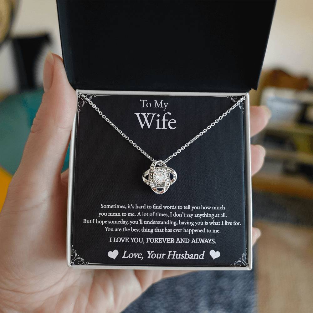 For My Wife - Hard to Find Words - Love Knot Necklace (Yellow & White Gold Variants)