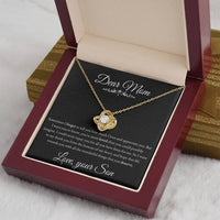 Load image into Gallery viewer, To My Mom - Thank you from the Bottom of my Heart - Love Knot Necklace (Yellow &amp; White Gold Variants) - Bard Jewelry
