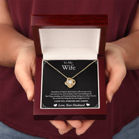 Load image into Gallery viewer, For My Wife - Hard to Find Words - Love Knot Necklace (Yellow &amp; White Gold Variants) - Bard Jewelry
