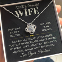 Load image into Gallery viewer, Gift For Wife "Our Love Story is My Favorite" Infinity Knot Necklace - Bard Jewelry
